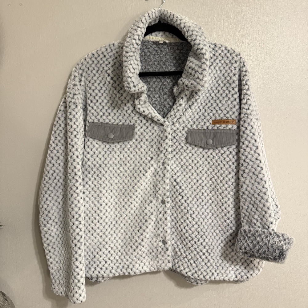 Simply Southern Sherpa Fleece Pullover Jacket T-Snap Gray XXL